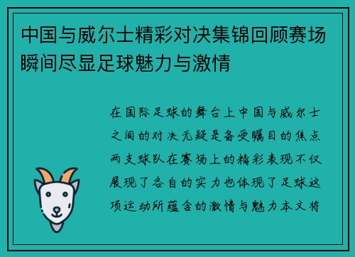 中国与威尔士精彩对决集锦回顾赛场瞬间尽显足球魅力与激情